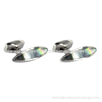 Stainless Steel Cufflinks with Colored Shells, Concise and Elegant